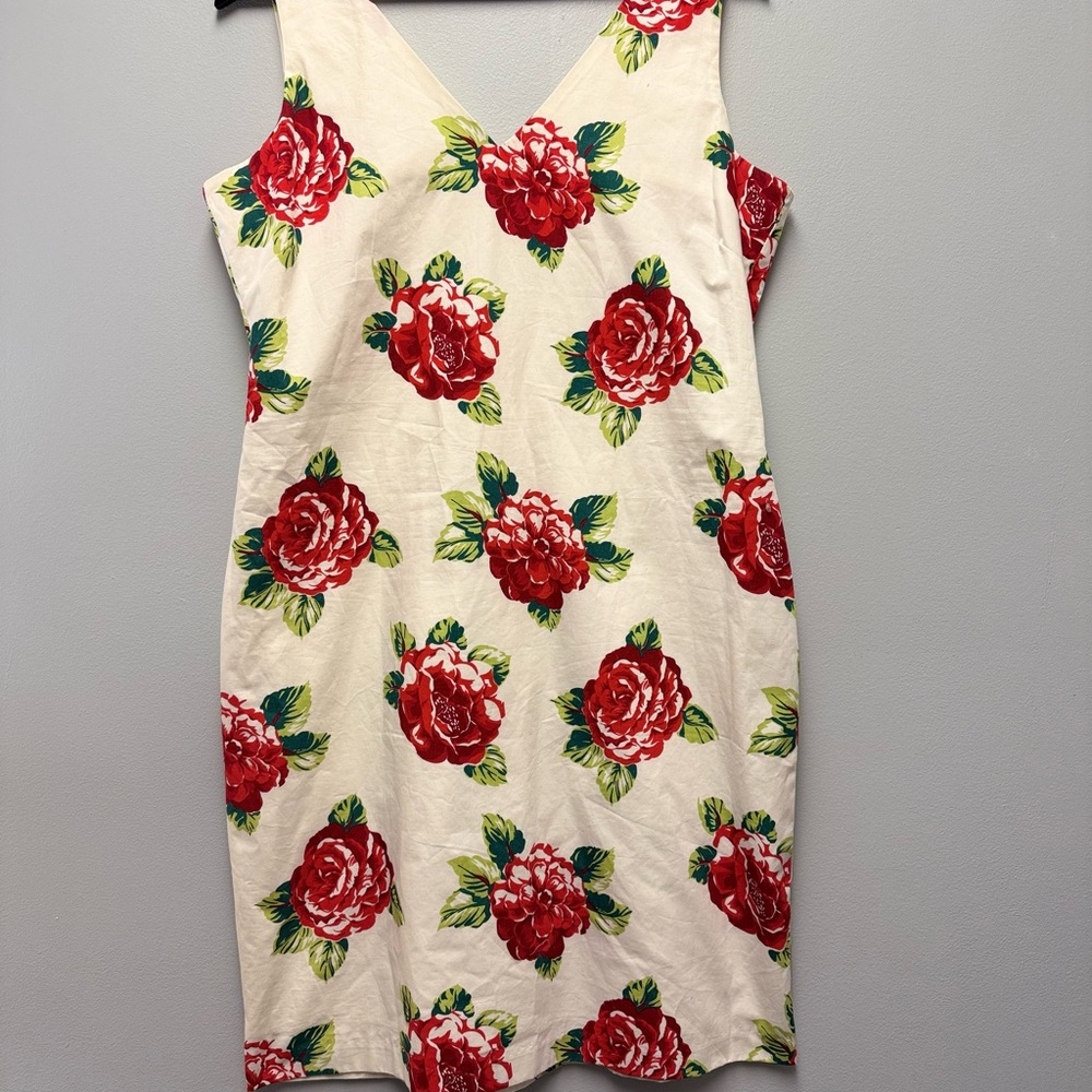 TOMMY HILFIGER WOMEN'S RED & WHITE COTTON FLORAL SUN DRESS SIZE 12 - Picture 2 of 13
